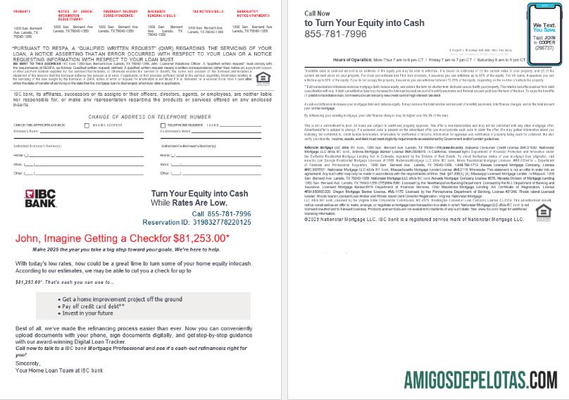 Declaração de empréstimo hipotecário do Texas IBC Bank dos EUA em formatos Word e PDF, 4 páginas 3 4 exemplo